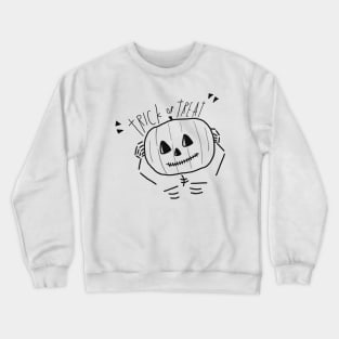 Trick or Treat Pumpkin Simple Aesthetic Halloween Logo Art T Shirt Black & White Crewneck Sweatshirt